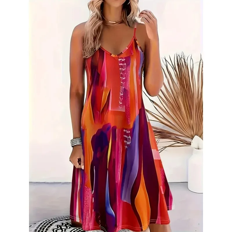 Plus Size 1XL-5XL New Fashionable Red European Style Trench Coat Sleeveless Commuting Elegant Printing Vestpocket Dress
