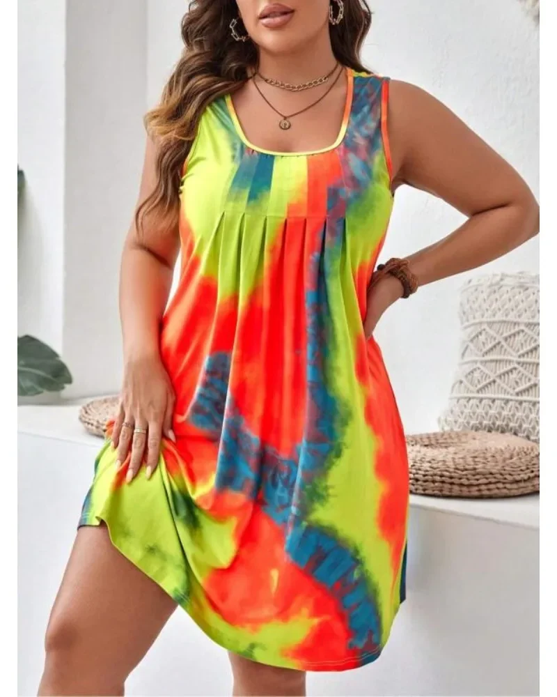 Plus Size 1XL-5XL Summer Women's Tie Dye Vest Dress with Elegant And Stylish Women's Dress