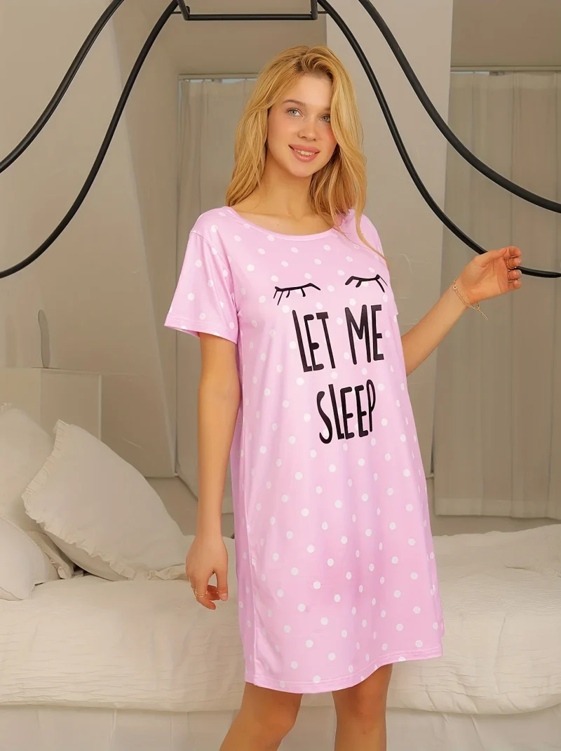 Let Me Sleep Printed Plus Size Women's Nightgowns Home Ice Silk Dresses Short Sleeve Dresses Pajamas for Girls with Large Busts